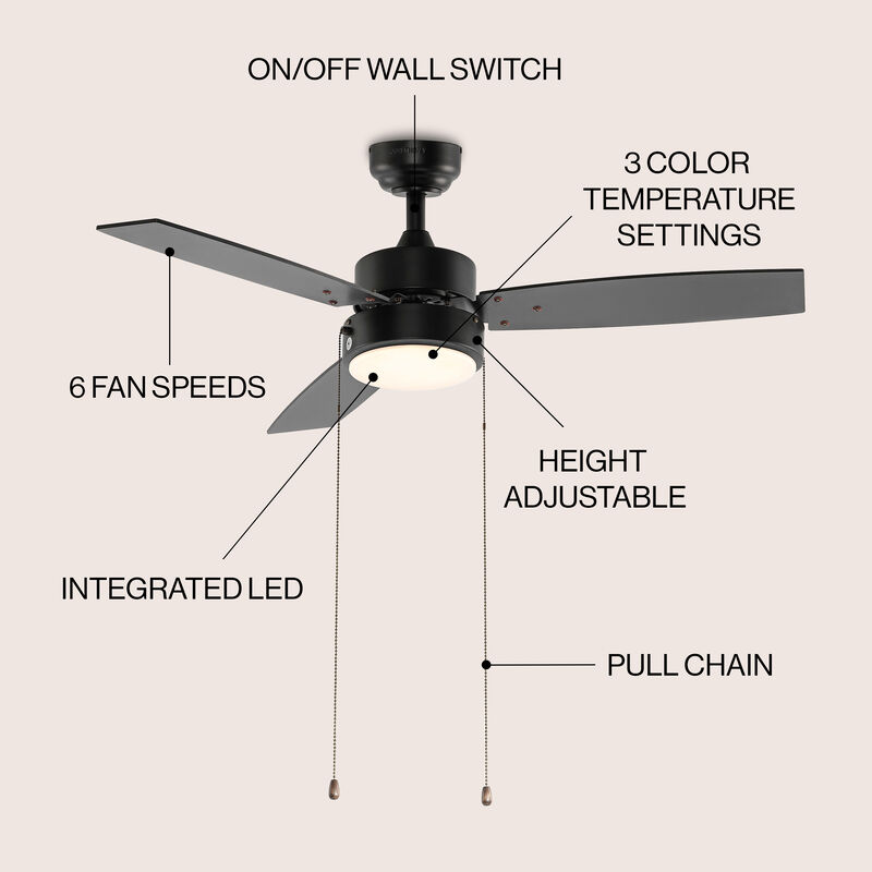Blair 1-Light Modern Minimalist 3-Speed Iron Height Adjustable Integrated LED Ceiling Fan with Pull Chains