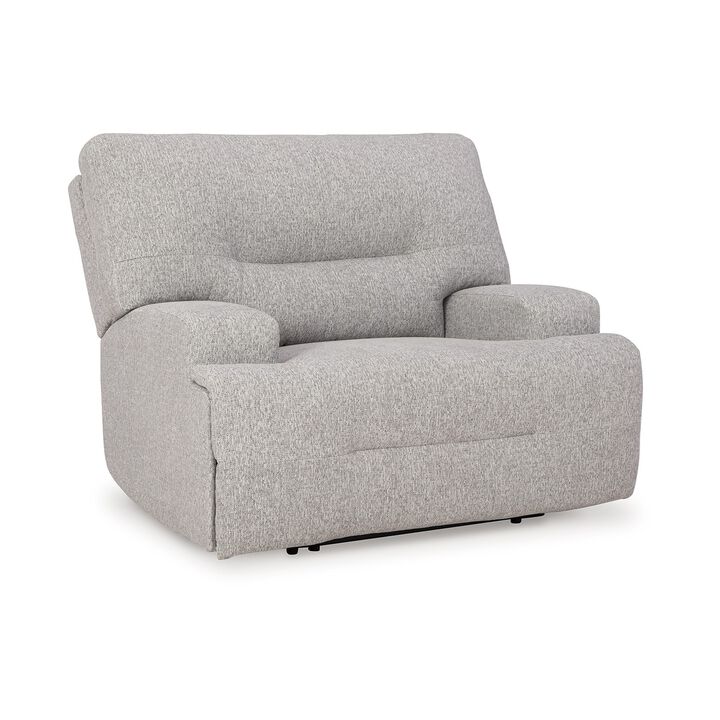 Marissa Wide Seat Power Recliner Chair, Gray Polyester, Soft Cushioned - Benzara