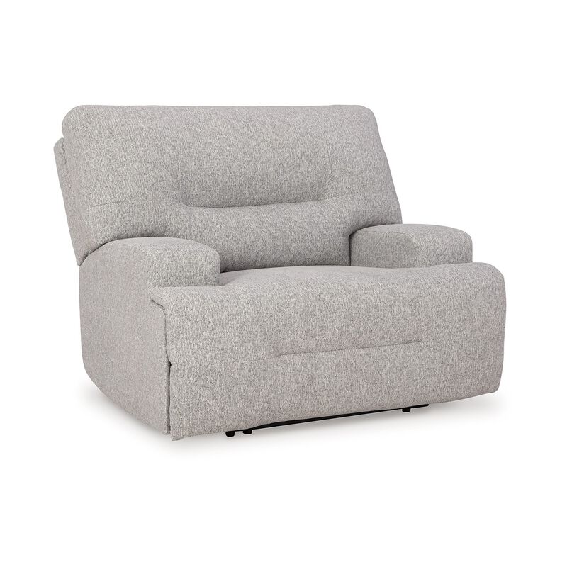 Marissa Wide Seat Power Recliner Chair, Gray Polyester, Soft Cushioned - Benzara