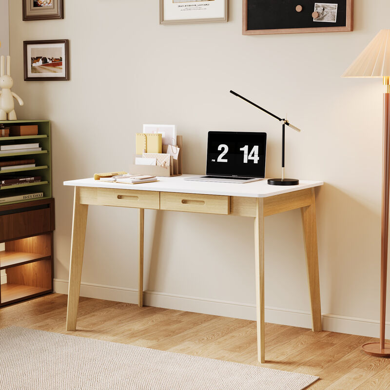 1-Piece White Wooden Makeup Vanity, Vanity Table, Dressing Desk with 2 Drawers, 39.4 in. W x 21.7 in. D x 29.5 in. H