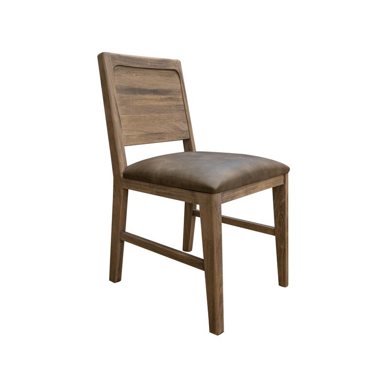 Gena Dining Side Chair Set of 2, Panel Backrest, Brown Solid Mango Wood - Benzara