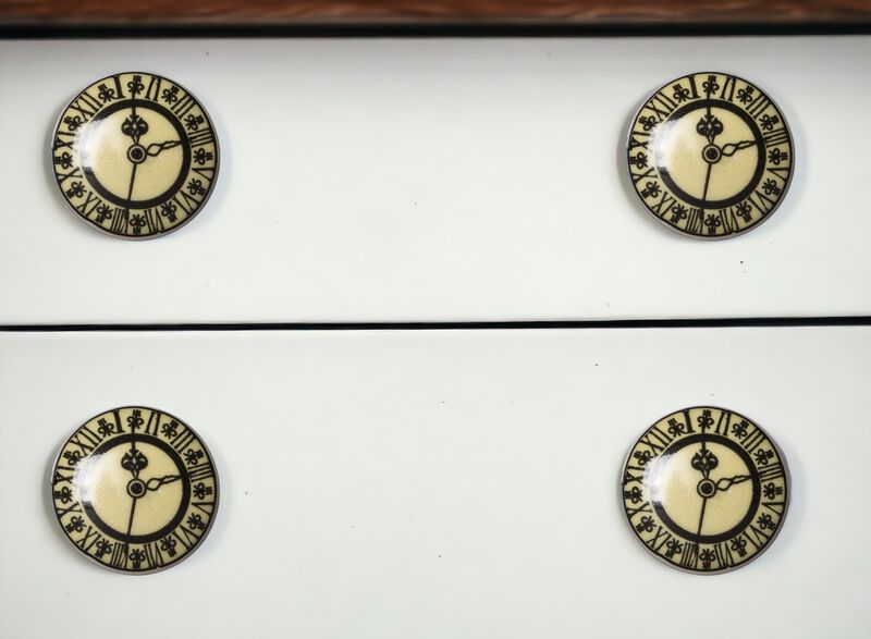 HomeRoots Set of Eight Black And Off White Ceramic And Metal Drawer Pull Knobs image number 1