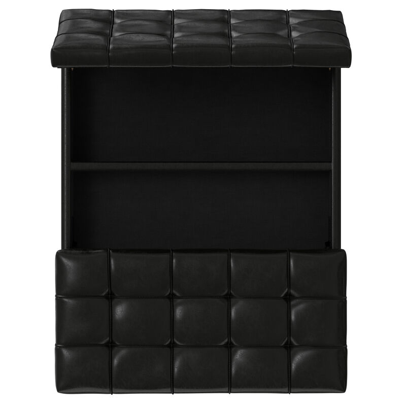 Mariah 36 inch Wide Contemporary Rectangle Lift Top Table Storage Ottoman in Midnight Black PU Black faux leather, Assembled