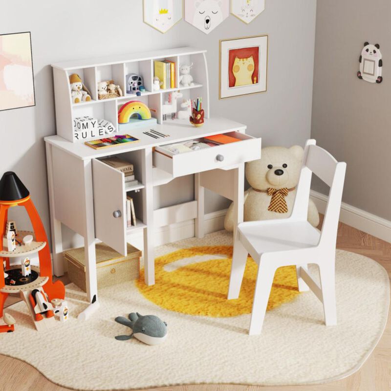 Hivvago Kids Study Desk and Chair Set with Chair Hutch and Storage Cabinet for 3+ Years Old