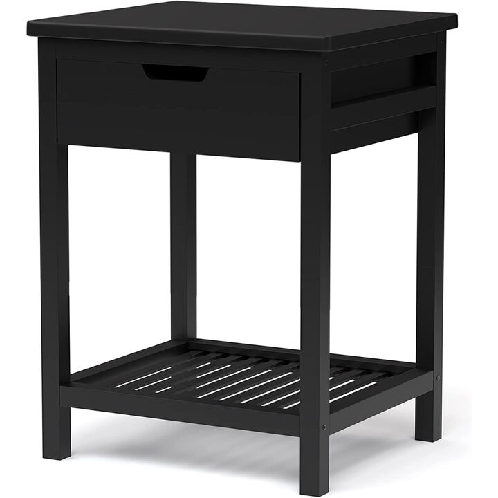 Nightstand, Bedside Table with Drawer, Square End Table, Side Table for Bedroom, Living Room, Small Space, Modern Night Stand with Open Shelf, Set of 1, Black