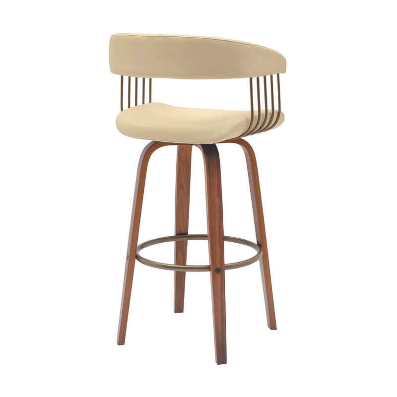 HomeRoots Faux Leather Cafe-Style Swivel Bar Stool with Armrests image number 3
