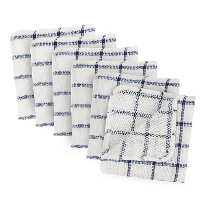 Pack of 6 Blue and White Checkered Pattern Scrubber Dishcloths 12"