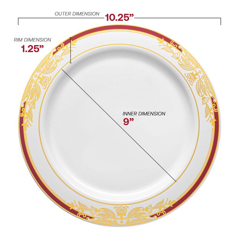 White with Burgundy and Gold Harmony Rim Plastic Dinnerware Value Set (40 Sets) image number 2