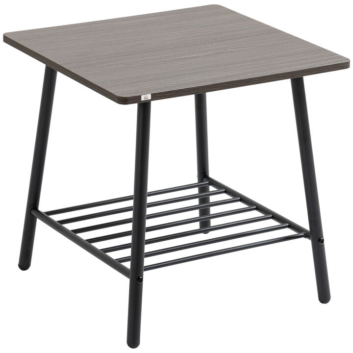 Side Table, Accent End Table with Storage Shelf and Metal Frame for Living Room