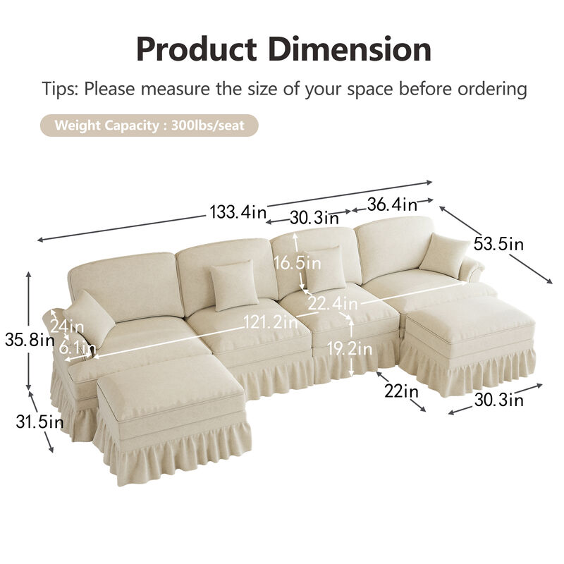 Nidjuk Classic U Shape 4 Seater Modular Sectional Sofa image number 5