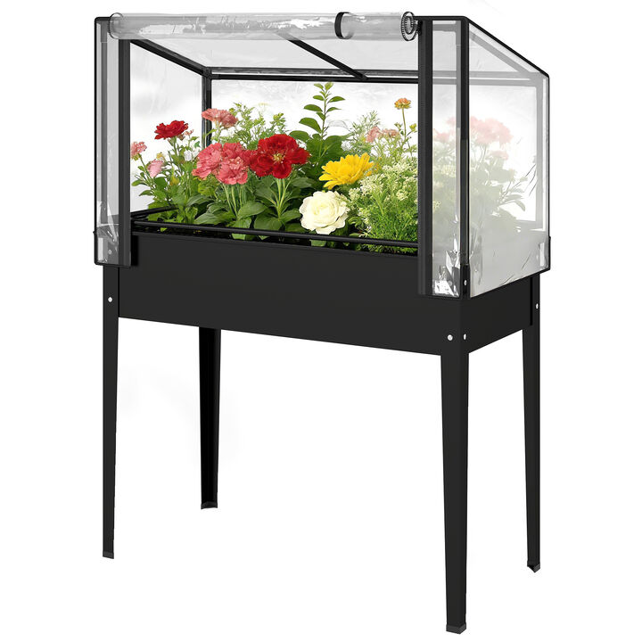 Hivvago Raised Garden Bed with Hinged Greenhouse and Metal Frame