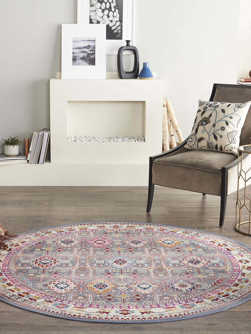 Vintage Kashan VKA05 Gray/Multicolor 6' x Round Rug