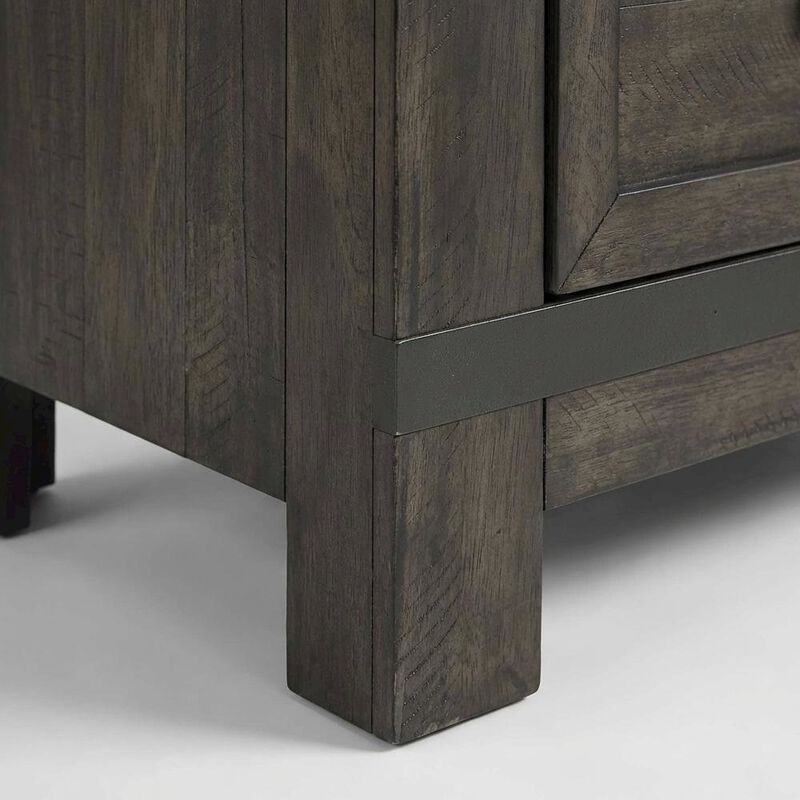 Rustic Nightstand in Rock Beaten Brown with Saw Cuts for Bedroom Decor image number 4