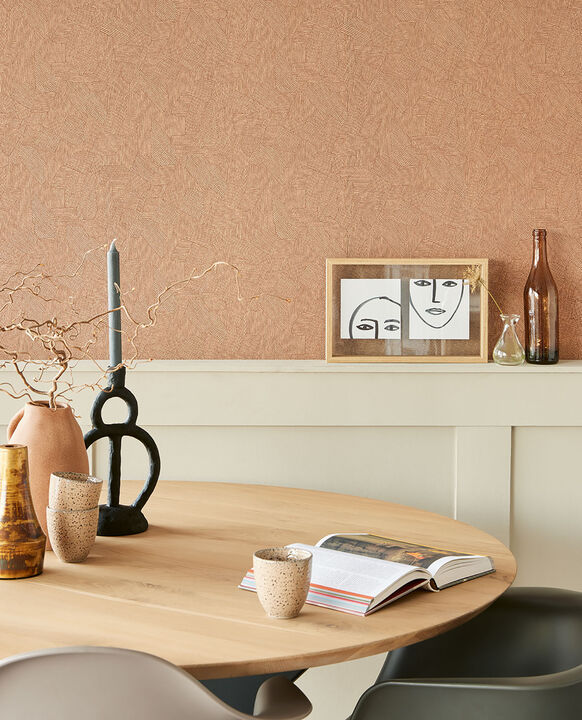 Clio Copper Lined Geometric Wallpaper (Set of 2)