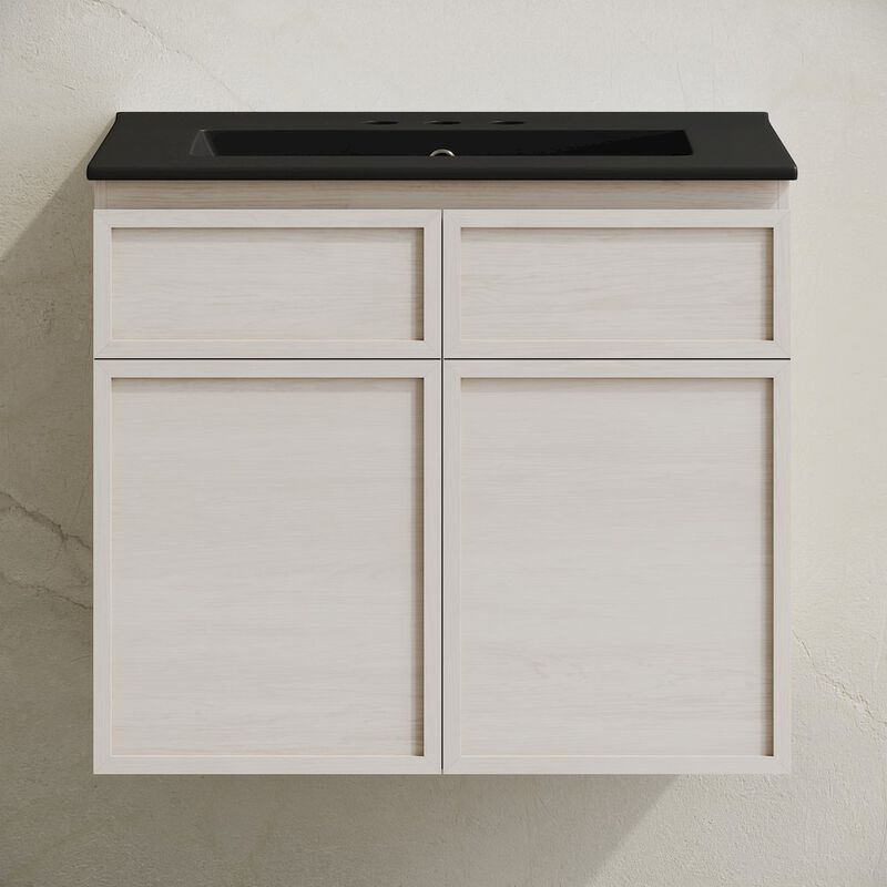 24" Wall-Mounted Bathroom Vanity in White Oak, Black 3-Hole Centerset Sink Top image number 4