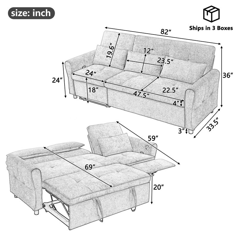 Merax hree-seater Sofa with a Sofa Bed and a Reversible Recliner Sofa