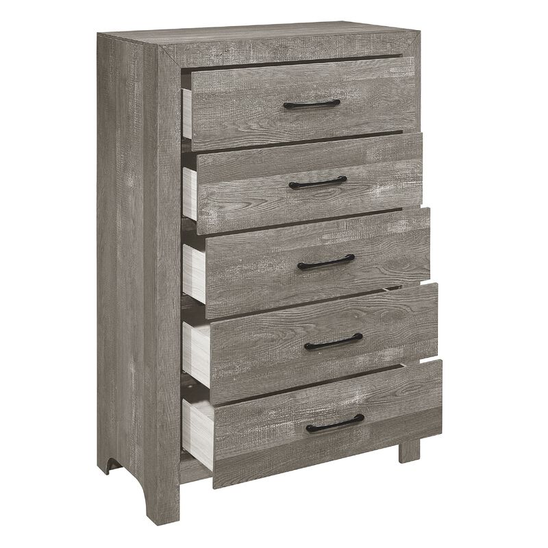 King Bedroom Set, Farmhouse Style, Gray, 5 Piece Set with 2 Nightstands, Dresser, and Chest image number 4