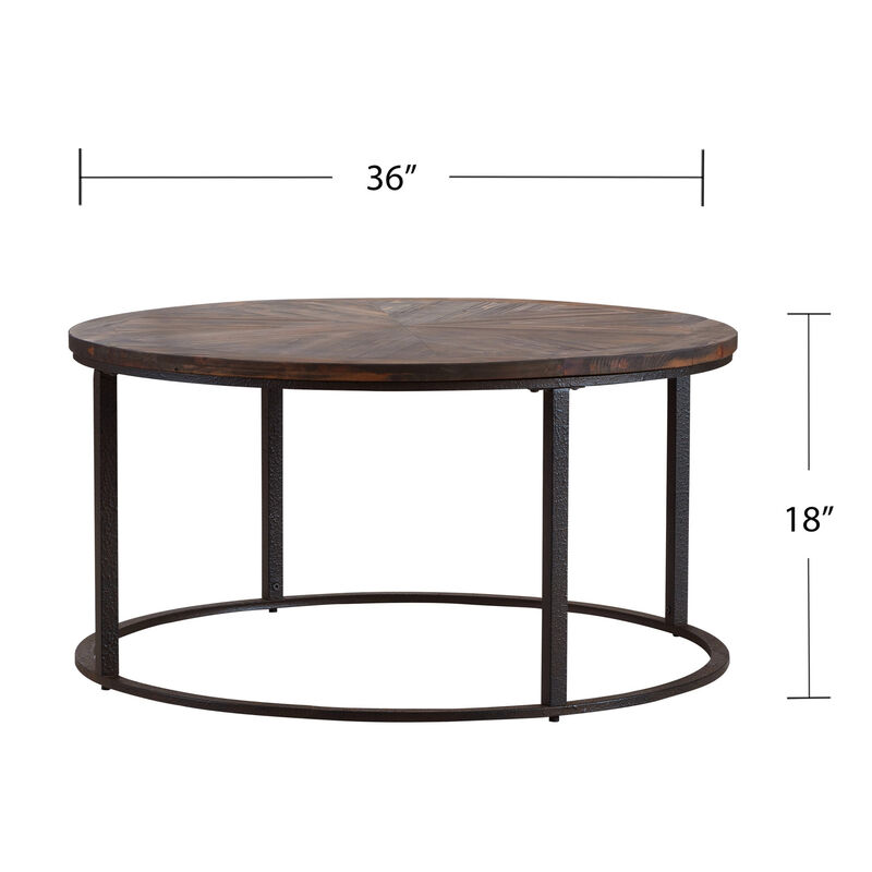 Hivvago 36 Inch  Natural And Brown Reclaimed Wood And Metal Round Coffee Table