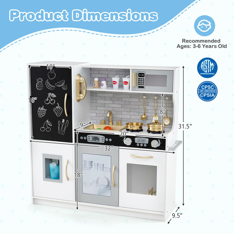 Wooden Toddler Play Kitchen Set with Accessories for Kids Ages 3&ndash;6