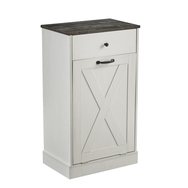 Streamdale Single Door Trash Cabinet Tilt Trash Cabinet Kitchen Trash Can - Splice Wood White