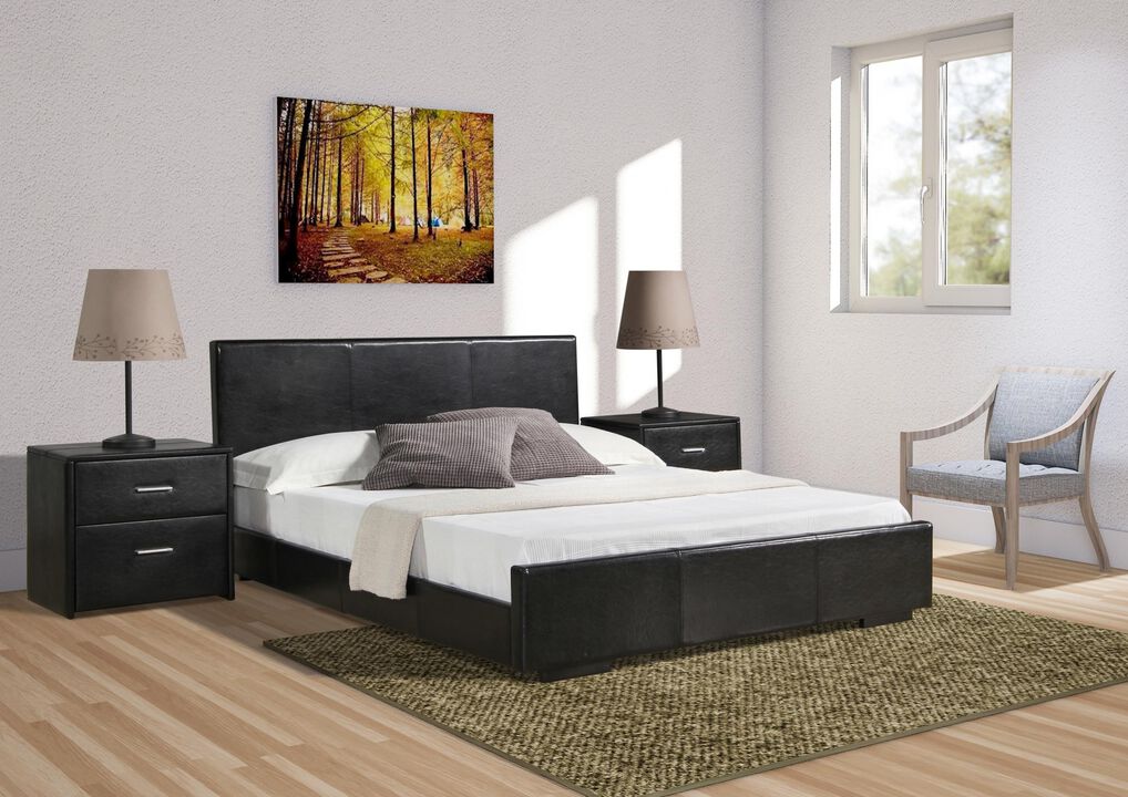 Durable Faux Leather Upholstered Bed &ndash; Solid and Manufactured Wood Construction