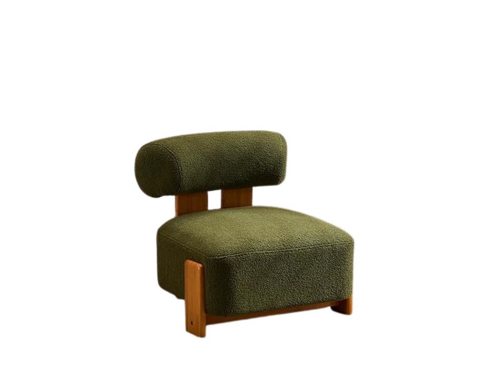 Accent Chair &ndash; Jillian Modern Boucle Armless Armchair in Olive Green with Wood Base