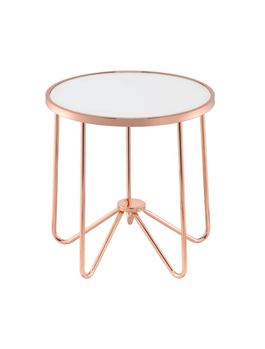 ACME Alivia End Table, Rose Gold & Frosted Glass