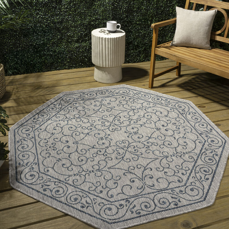 Charleston Vintage Filigree Textured Weave Octagon Indoor/Outdoor Area Rug