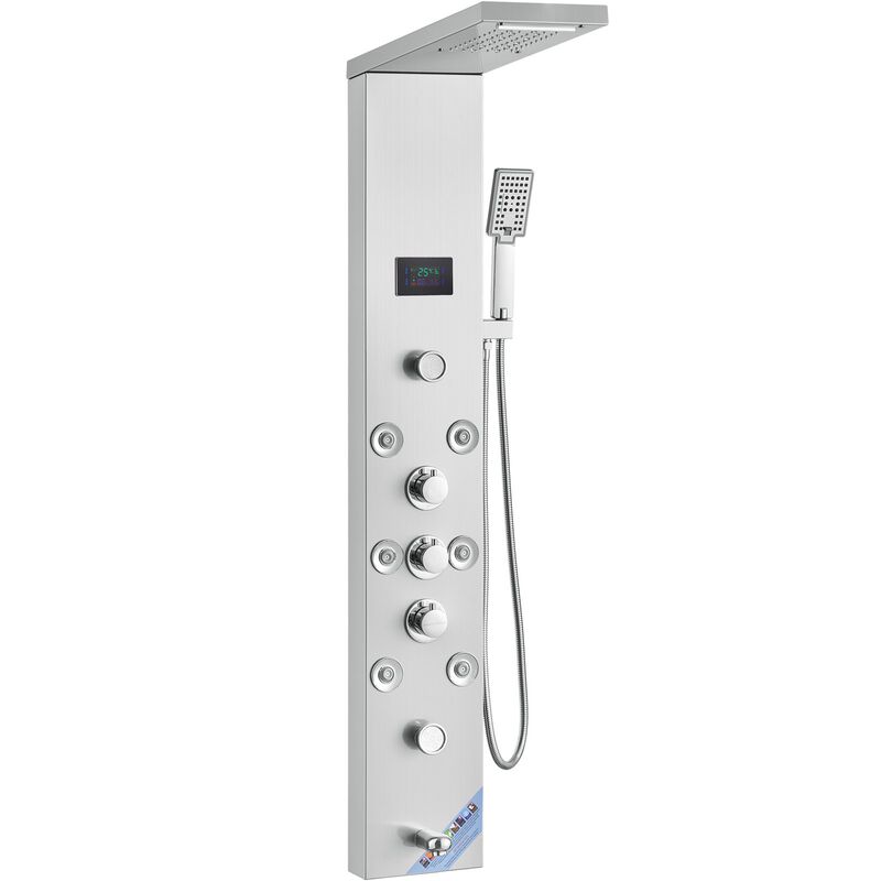 LED Hydro Shower Panel with 6 Modes, 8 Massage Jets, Tub Spout, Handheld Shower-Silver image number 9
