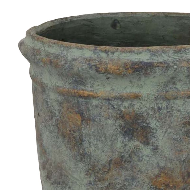 Kasa Accent Planter, Green Terracotta, Subtle Mottled Texture, 16 Inch - Benzara
