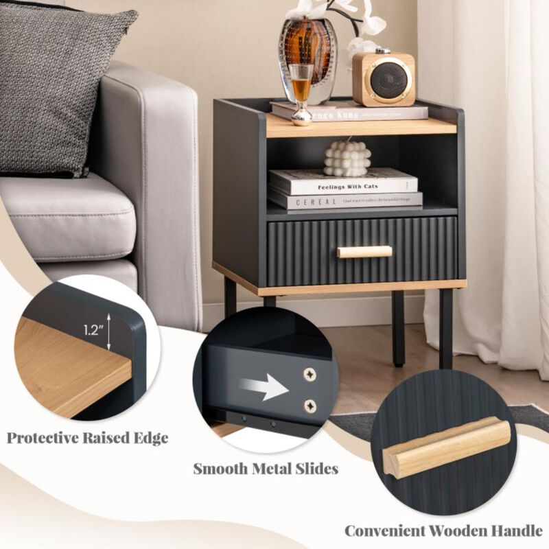 Hivvago Nightstand Bedside End Table with Drawer and Shelf for Living Room Bedroom-Set of 2