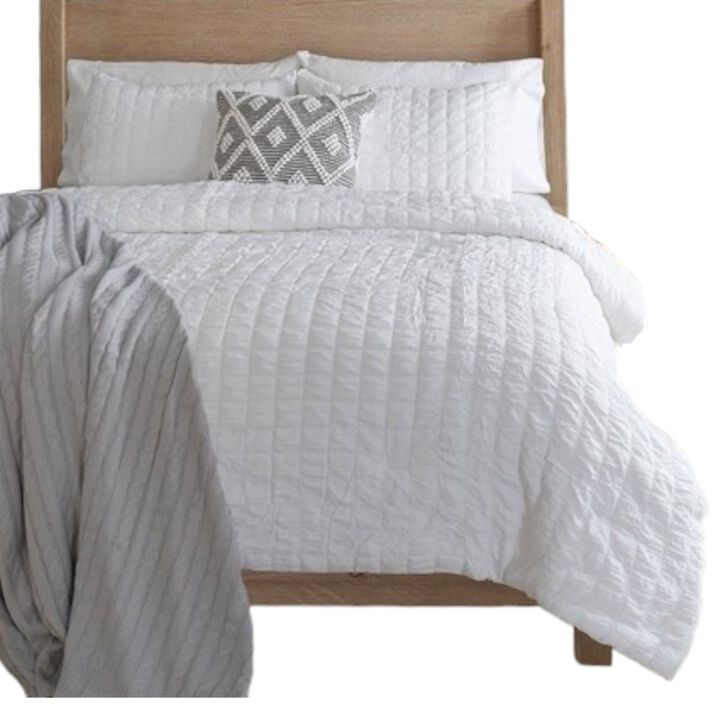 Hivvago King Size Crinkled Textured 3 Piece Comforter Set White