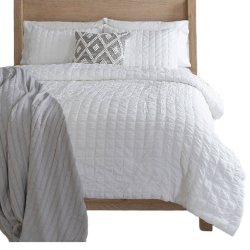 Hivvago King Size Crinkled Textured 3 Piece Comforter Set White
