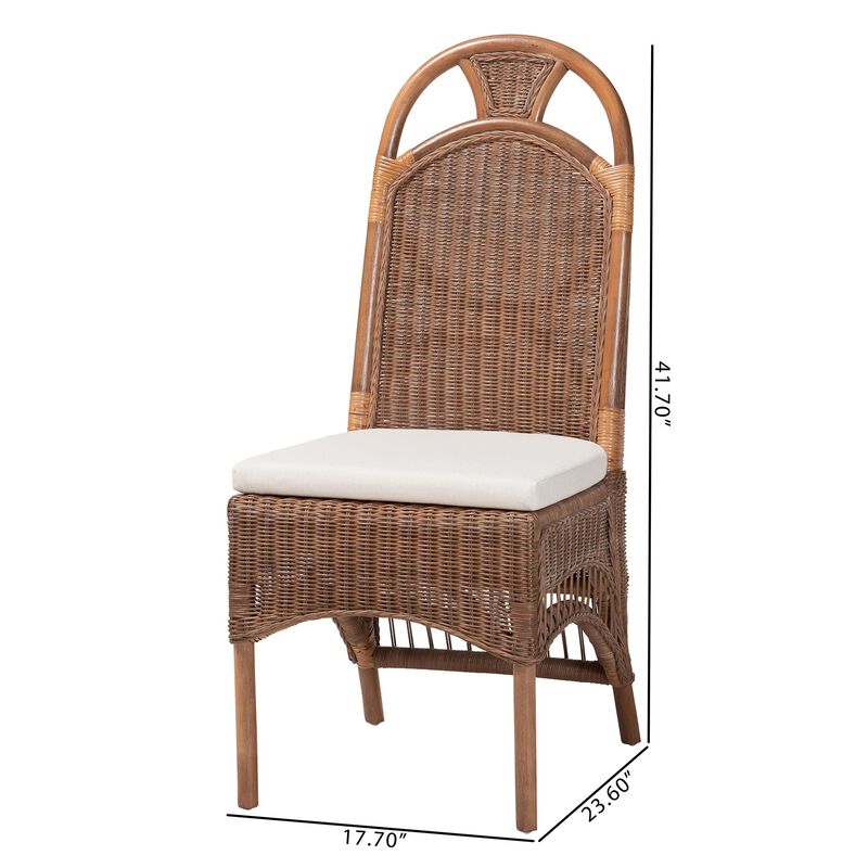 bali & pari Raya Natural Rattan Dining Chair - Handcrafted Wicker Accent Chair with High Arched Back and Cushioned Seat, Boho Coastal Seating for Dining Room or Kitchen
