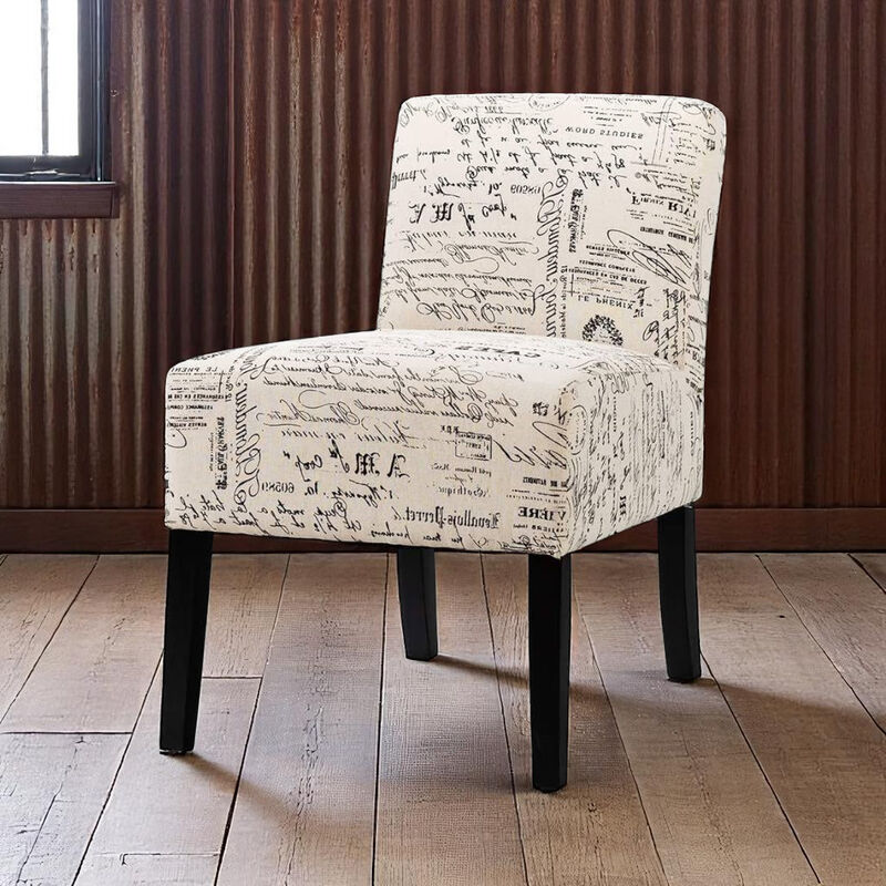 Decorative Modern Accent Chair – Script Upholstery with Sturdy Wooden Legs for Bedroom or Office