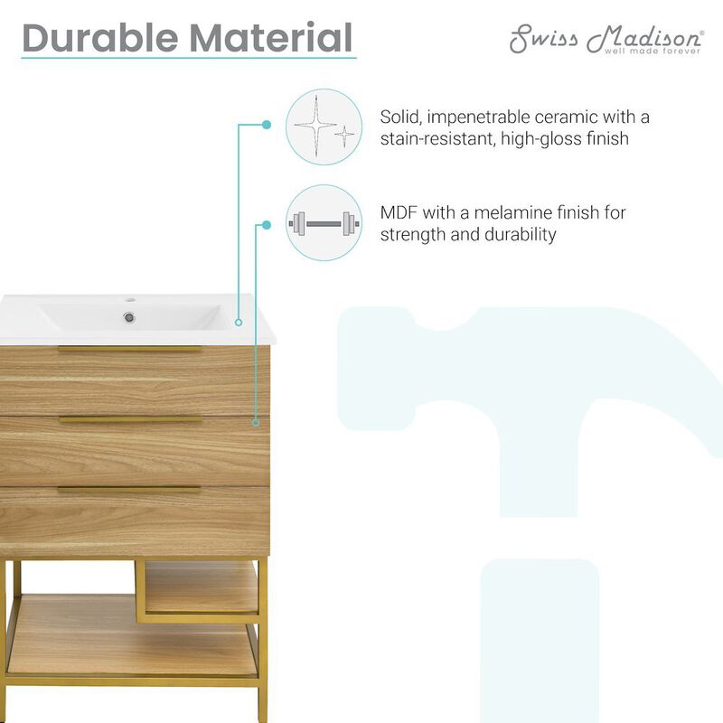 Carre 24" Freestanding Bathroom Vanity in Golden Oak with Sink Top image number 3