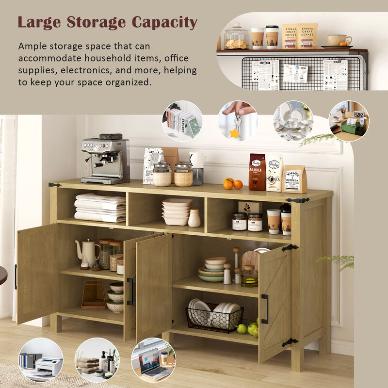 TATEUS Modern Buffet Cabinet with Built-in Charging Station, Aluminum Handles & Half-Open Shelves. image number 2