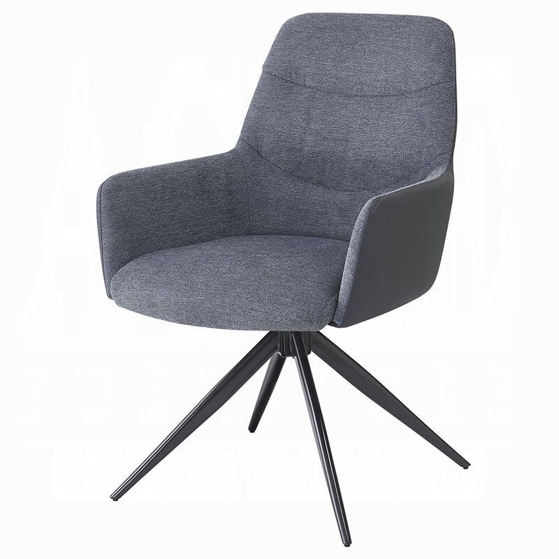 Husti Armchair Set of 2, Gray Fabric and Faux Leather, Black Iron Star Base image number 0