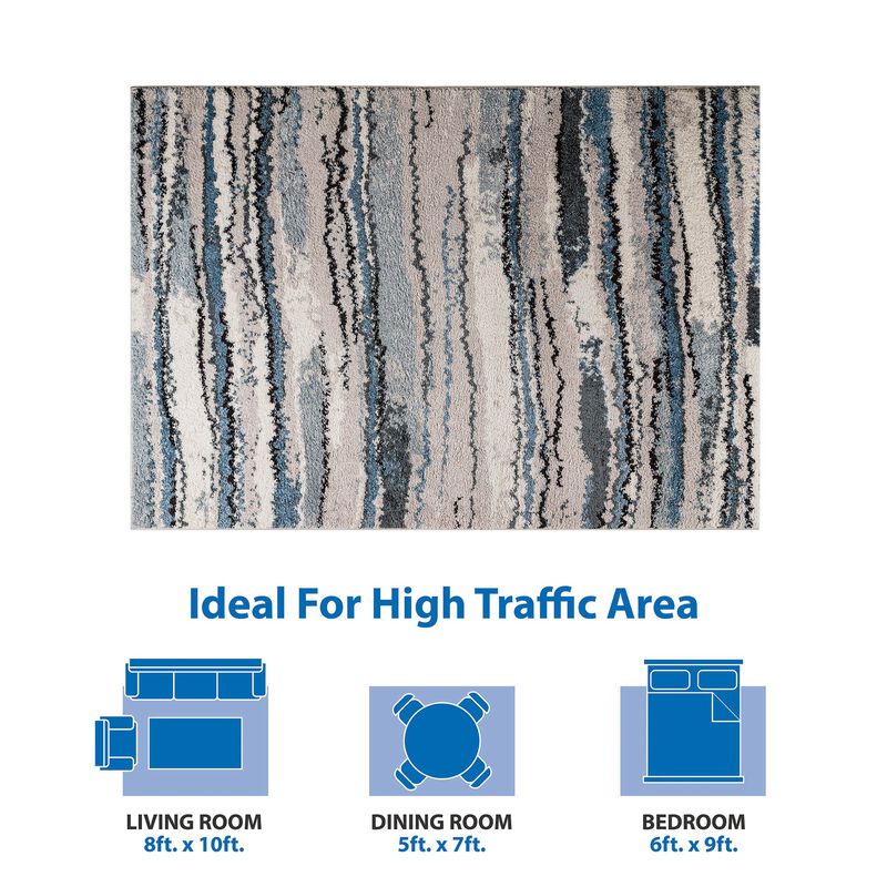 Watercolor Abstract Stripe Woven Area Rug, Super Soft High Pile, Stain/Fade Resistant