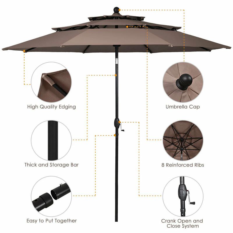 Mondawe 10 Feet 3 Tier Outdoor Patio Umbrella with Double Vented