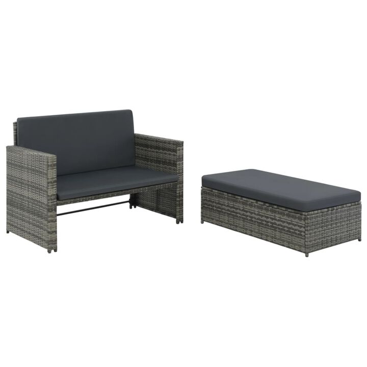 vidaXL 2 Piece Garden Lounge Set with Cushions Poly Rattan Gray