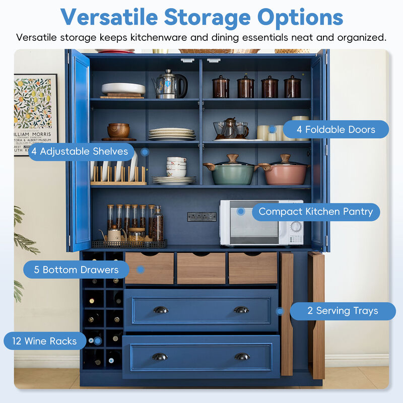 Merax Extra-Large Storage Cabinet with Built-in Power Station, Wine Racks, Foldable Doors image number 3