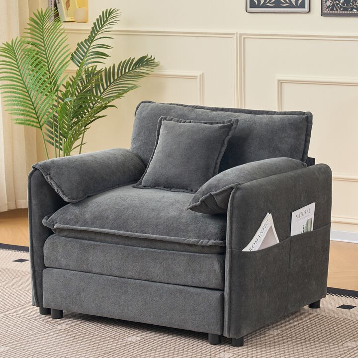 Oversized 41.73" Sofa Chair, Modern Upholstered Armchair with 1 Toss Pillow, Modular Sectional Sofa for Living Room,Grey