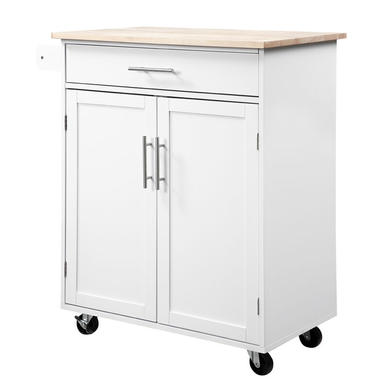 Wooden Indoor Moving Microwave Cart with Interior Cabinet & Towel Rack