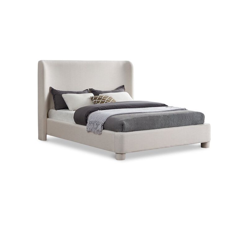 Meridian Furniture Penny Cream Linen Textured Fabric King Bed