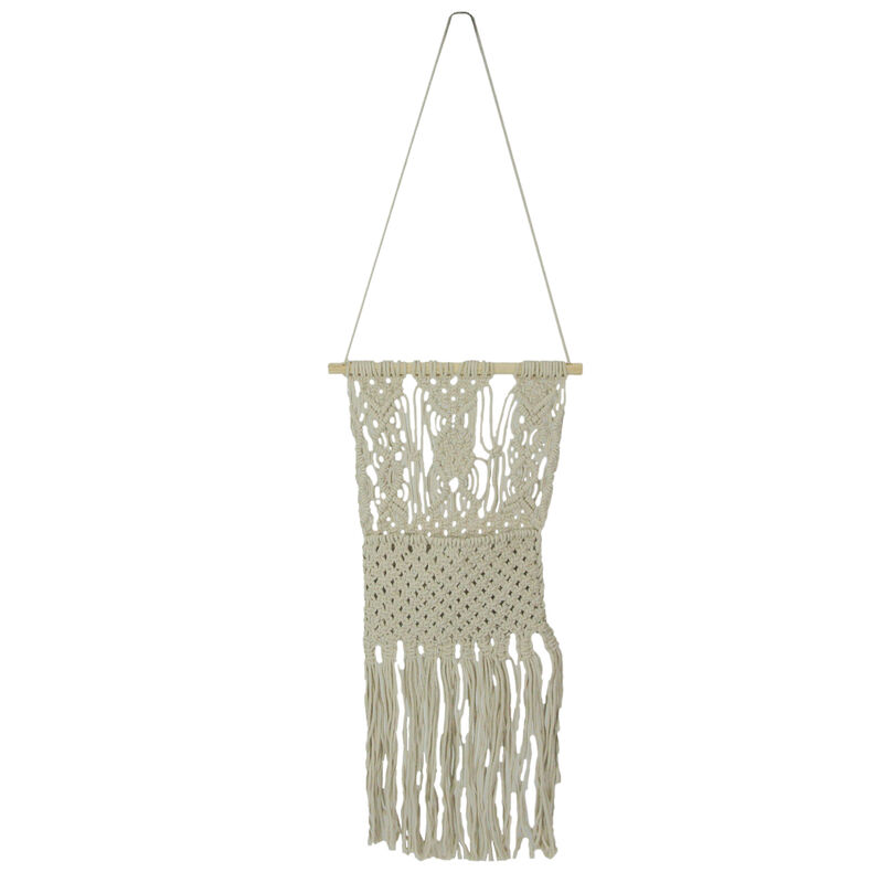 Hand Tied Macrame Bohemian Style Wall Pocket 27 Inches High Boho Decor image number 0
