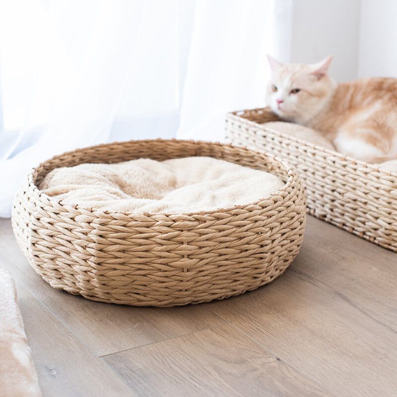 Petpals Paper Rope Wicker Design Round Cat Bed