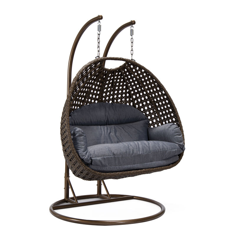 LeisureMod Mendoza Modern Wicker Hanging 2 person Egg Swing Chair Removable Cushion
