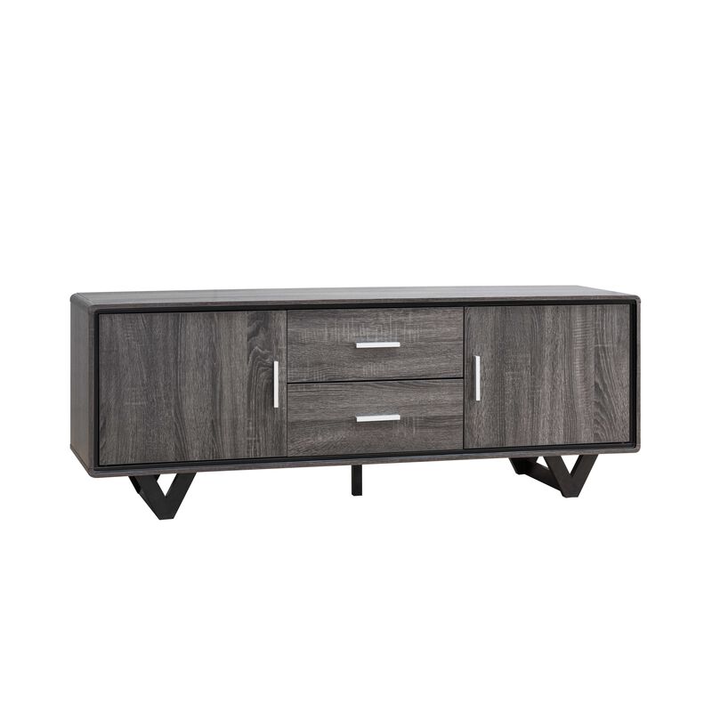 Distressed Grey & Black 60"W TV Stand with 4 Drawers and  2 Shelves