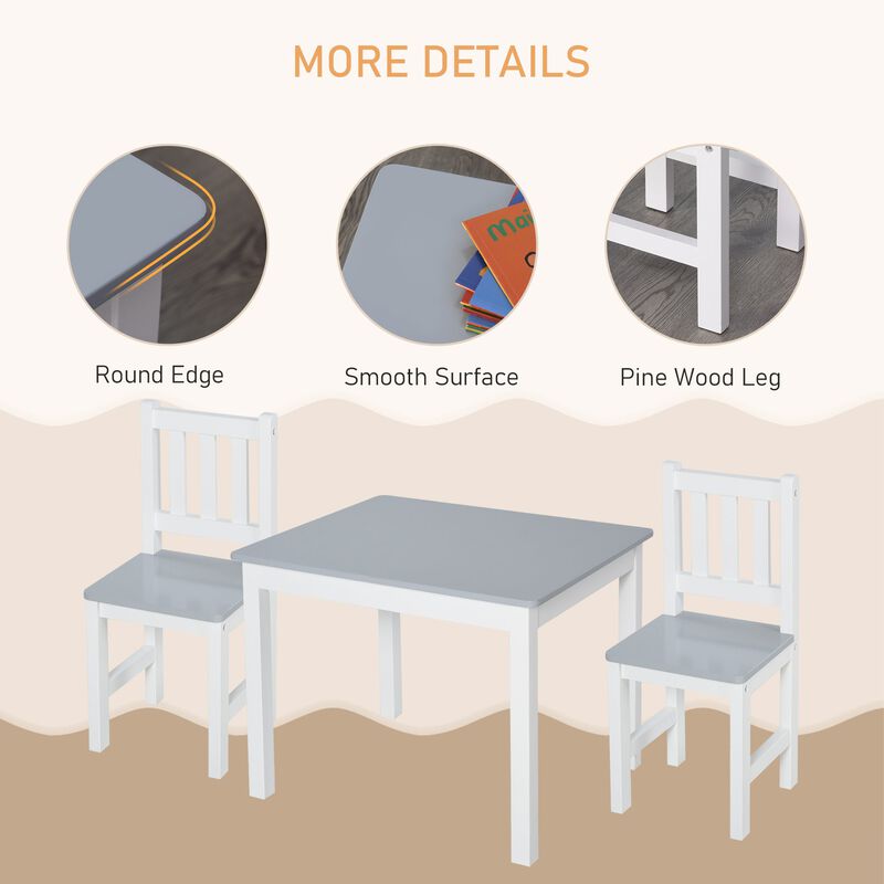 Gray Kids' Activity Set: 3-Piece Table and Chairs for Arts and Crafts